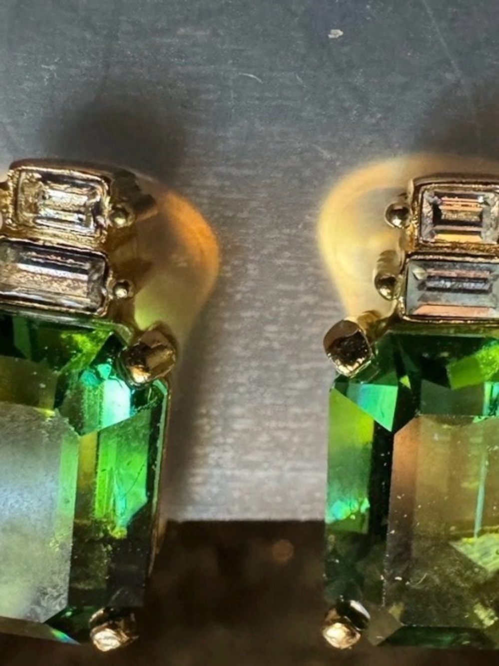 Vintage Christian Dior Gold Emerald Green Crystal Runway Earrings - Picture 6 of 9